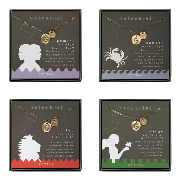 seren initial & zodiac symbol necklace • celestial card