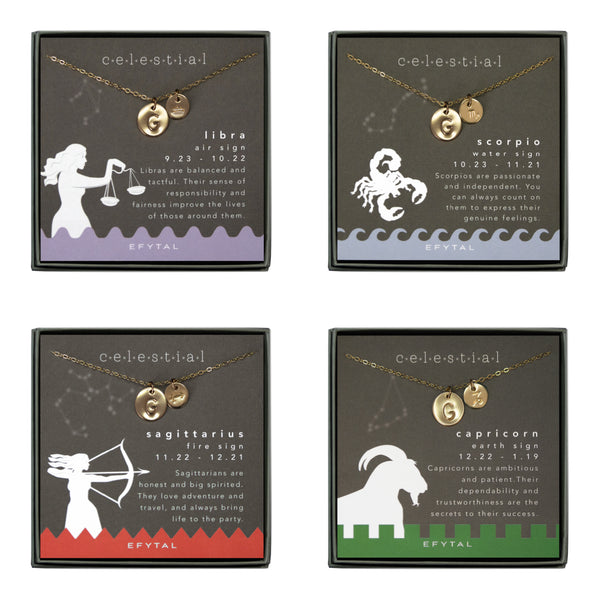 seren initial & zodiac symbol necklace • celestial card