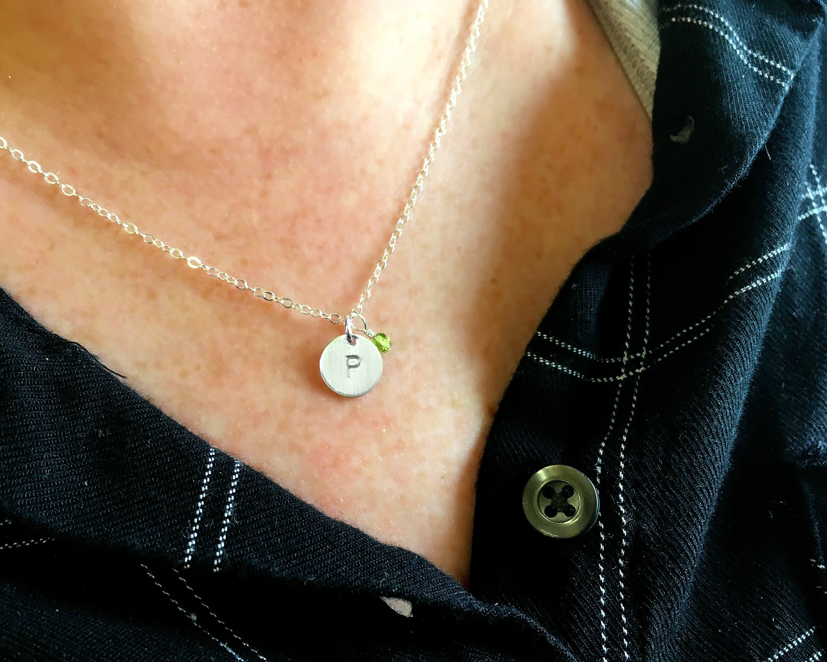 mini initial necklace with birthstone (3/8