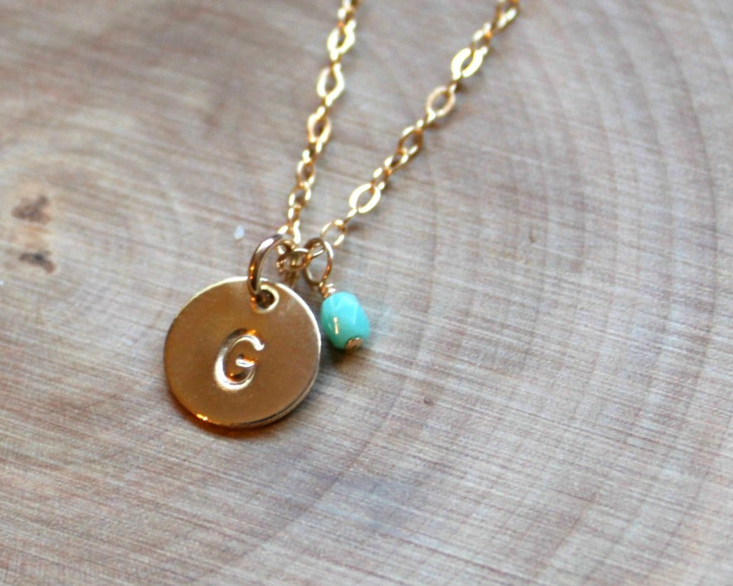 mini initial necklace with birthstone (3/8