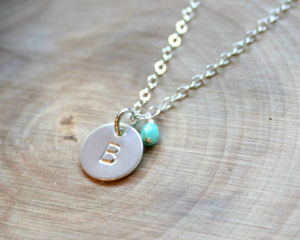 mini initial necklace with birthstone (3/8