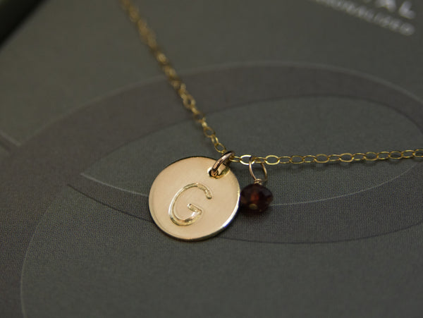 Initial Date Disc Birthstone Necklace - Charm Bear